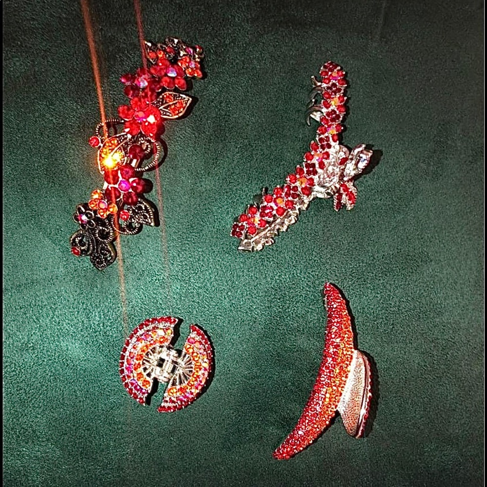 Red & Orange Swarovski Crystal Clips set (4)